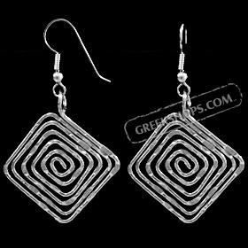 Silver Plated Earrings - Greek Key Motif (38mm)