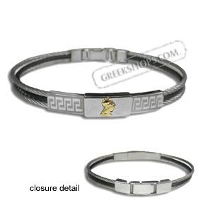 The Hephaestus Collection - Rubber and Steel Bracelet with 18k Gold Emblem - Athena
