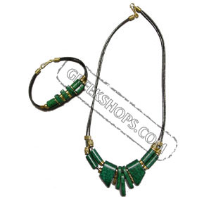 Ceramic Necklack & Bracelet leather set K370_B220 green