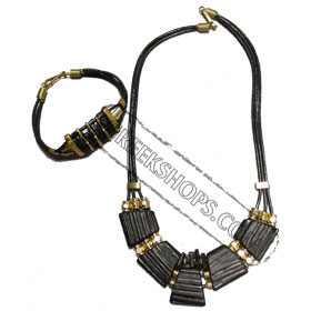 Ceramic Necklack & Bracelet leather set K400_B160 black