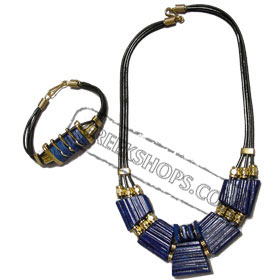 Ceramic Necklace & Bracelet leather set K400_B160 Blue