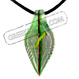 Murano Glass Teardrop Pendant - Green & Silver