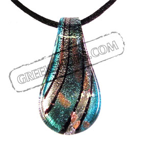 Murano Glass Teardrop Pendant - Teal & Silver