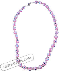 Pink Evil Eye Necklace with silver beads KI_6pink
