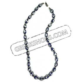 Blue Evil Eye Necklace with silver beads KI_6blue