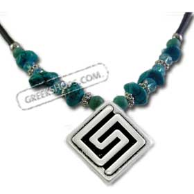 The Siren Collection - Necklace w/ Square Shaped Pendant & Greek Key Motif (406mm)