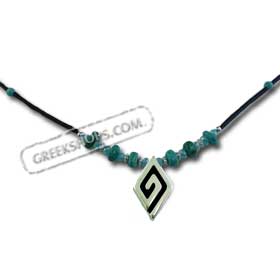 The Siren Collection - Necklace w/ Diamond Shaped Pendant & Greek Key Motif