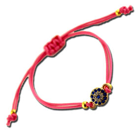 Hand braided silk and rhinestone Evil Eye Bracelet in Pink
