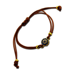 Hand braided silk and rhinestone Evil Eye Bracelet in Brown