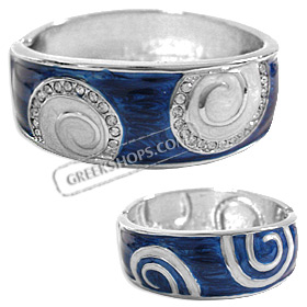Stainless Steel Cuff Bracelet - Swirl Motif with Rhinestones - Blue (25mm)