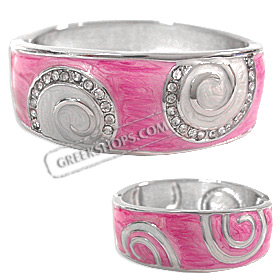 Stainless Steel Cuff Bracelet - Swirl Motif with Rhinestones - Pink (25mm)