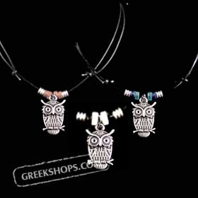 Black Leather Owl Necklace w/ Ceramic Beads ST1645 (3 Color Options)