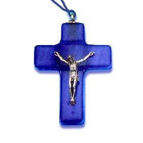 Blue Glass Cross - Crucifix