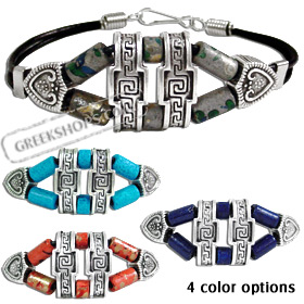 Geometric Collection - Double Strand Bracelet w/ Greek Key Motif BE275 (4 Color Options)