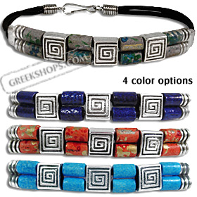 Geometric Collection - Double Strand Bracelet with Greek Key Motif BE285 (4 Color Options)