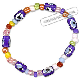 Children's Mati Evil Eye Bracelet with Multi-Color Beads BI385