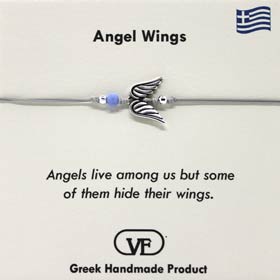 The Filia Bracelet Collection:: Angel Wings “Stay Safe” adjustable Macrame Silver string Bracelet
