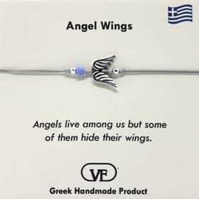 The Filia Bracelet Collection:: Angel Wings “Stay Safe” adjustable Macrame Silver string Bracelet