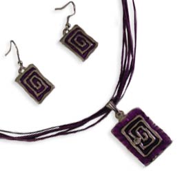 Enamel Swirl Motif Pendant w/matching cord and matching earrings 8-Color Options KEN160 