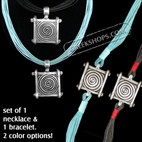 Byzantium Collection - Necklace & Bracelet Set w/ Swirl Motif KY230 & BY80 (2 Color Options)