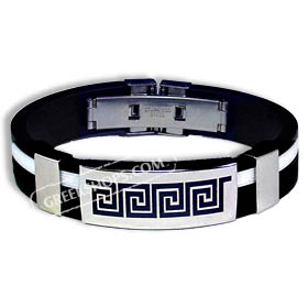 Men's Indian Rubber Bracelet with Silver (color) Greek Key