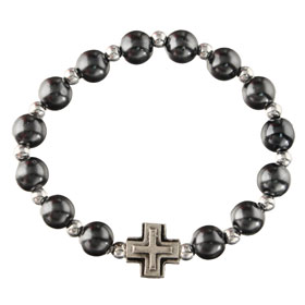 Metallic Color Beaded Bracelet w/ Cross (8mm)