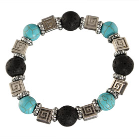 The Santorini Collection - Black Lava Rock w/ Teal Bead and Greek Key (12mm) 