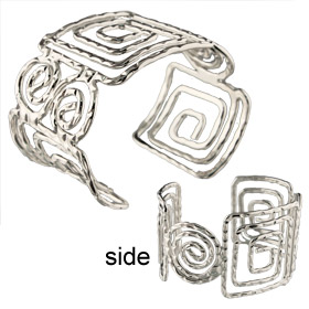 Stainless Steel Cuff Bracelet - Large Greek Key and Minoan Spiral Motifs Style B237