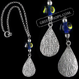Sterling Silver Rear-View Mirror Charm - Byzantine Greek Orthodox Cross & Jesus