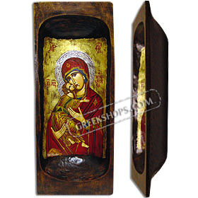 Virgin Mary Hand Painted Antique Wooden Bread Bowl