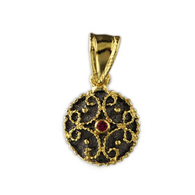 The Theodora Collection - 24k Gold Plated Sterling Silver Round Byzantine Pendant 14mm
