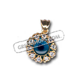 14k Gold Evil Eye Pendant - Flower-Shaped with Cubic Zirconia (13mm)