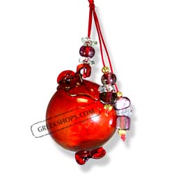 Glass Pomegranate Good Luck Ornament (Gouri) - 3.5" red flat back