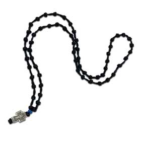 Greek Orthodox Prayer Rope Necklace (Komboskini) with Saint Panteleimon Cross Icon – Hand-Knotted Pr
