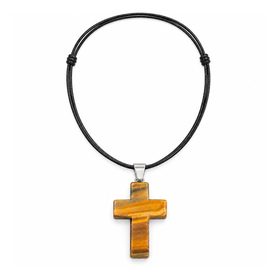 Honey Banded Resin Cross Necklace with Adj.Leather Cord