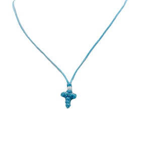 Woven Light Blue Cross Necklace 12x15mm