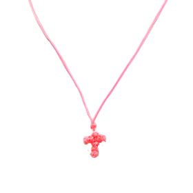 Woven Pink Cross Necklace 12x15mm