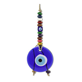 Colorful Decorative Greek Evil Eye with wood charms 8.5cm