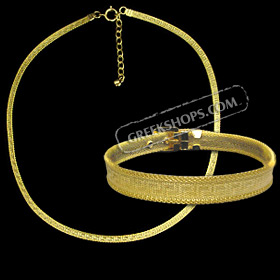 The Prestige Collection - Gold Overlay Greek Key Single Strand Necklace and Bracelet Set