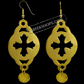 Gold Plated Earrings - Cross Motif w/ Decorative Charm (60mm)