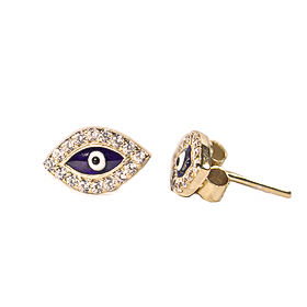 24K Gold Overlay and Sterling Silver Evil Eye Earrings w/ Cubic Zirconia 11mm