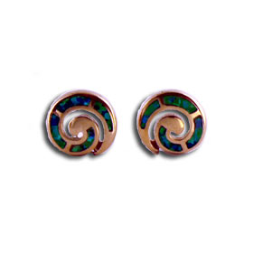 Swirl Motif 24K Gold Plated Sterling Silver Post Earrings with Opal 10mm