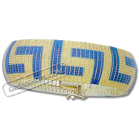 Platinum-Plated Sterling Silver Bracelet - Greek Key Laser Print Blue and Gold (22mm)