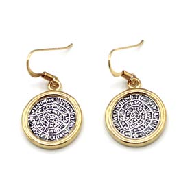 Two-tone Phaistos Disc (16mm) Earrings w/ French Hooks