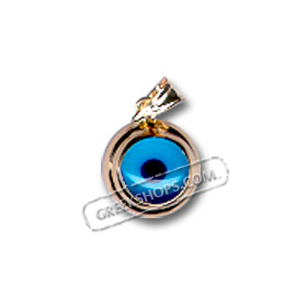 14k Gold Evil Eye Circular 2-Sided Pendant 12mm