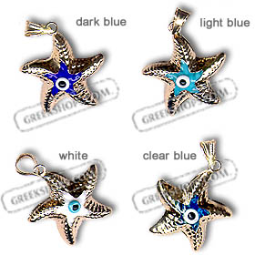 14k Gold Evil Eye Starfish 2-Sided Pendant 17mm
