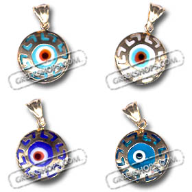 14k Gold Evil Eye Circular 2-Sided Pendant 14mm