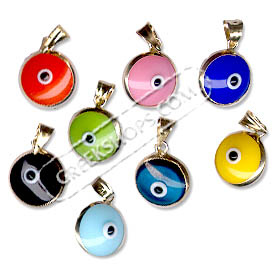 14k Gold Evil Eye Circular Pendant 10mm