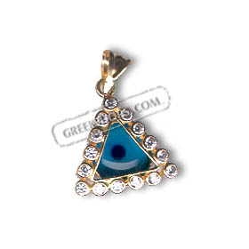 14k Gold Evil Eye Pendant - Triangle with Cubic Zirconia (15mm)