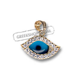 14k Gold Evil Eye Pendant - Eye-Shaped with Cubic Zirconia (17mm)